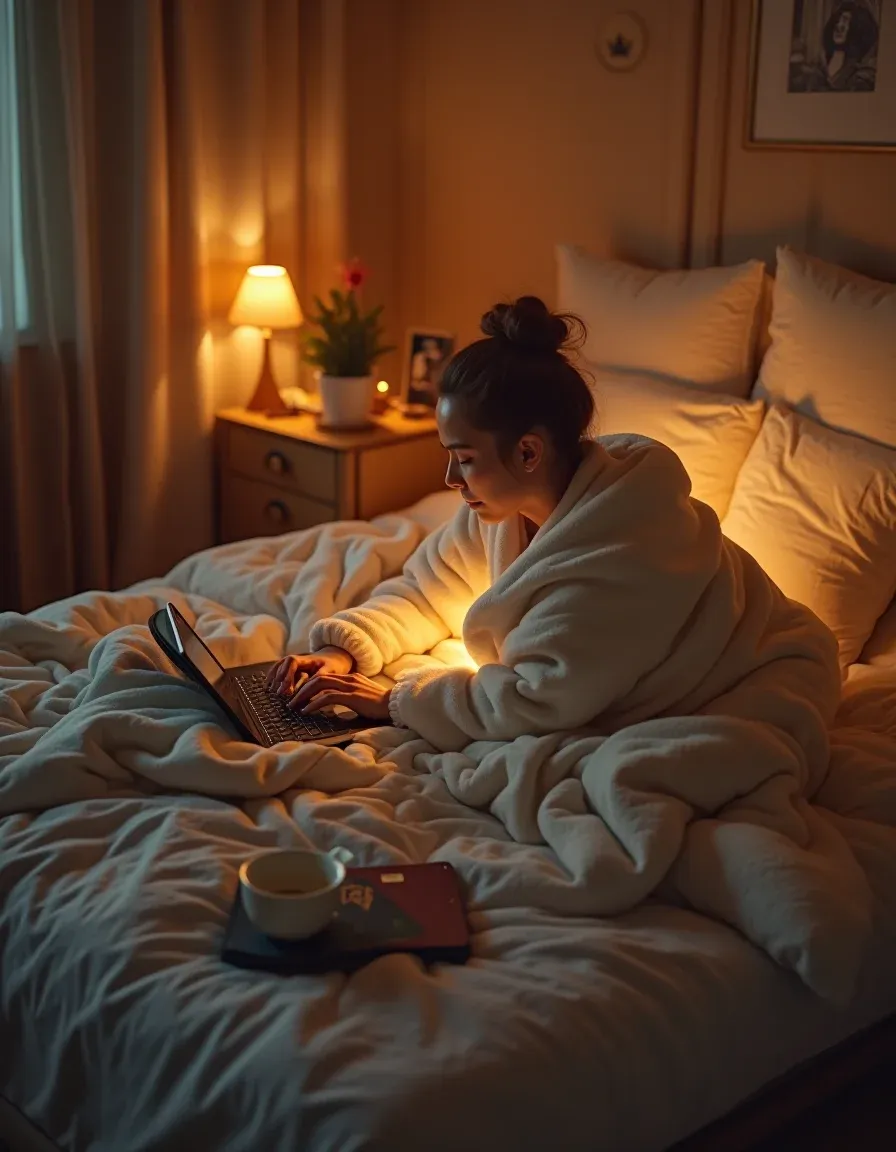 A calming bedroom scene highlighting productivity and self-care.
