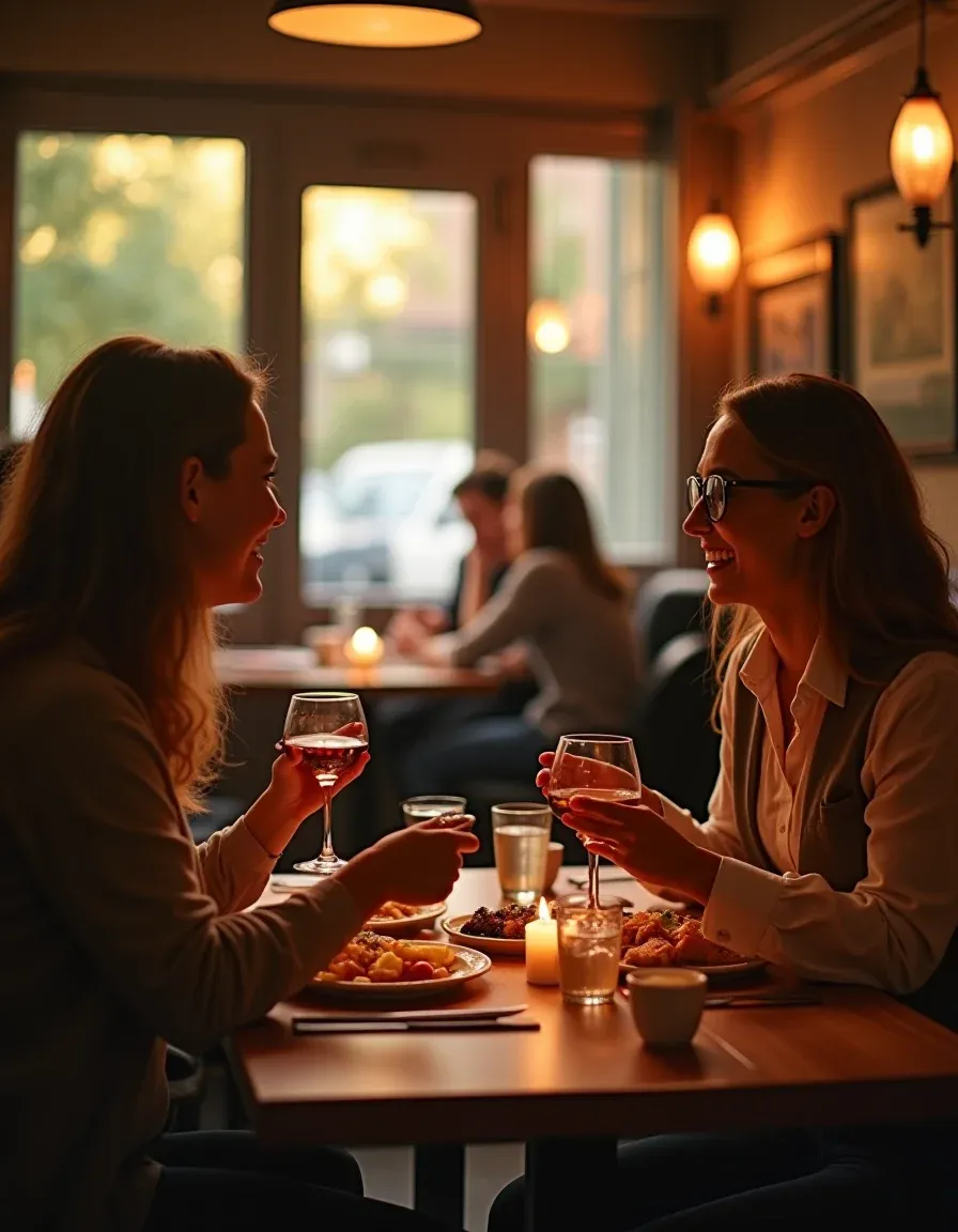 A warm scene of coworkers sharing lunch, capturing casual connection.