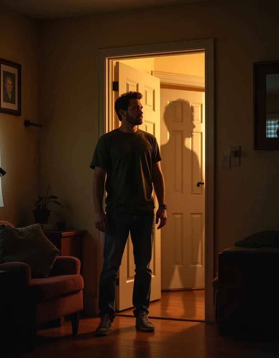A tenant watches warily in their cozy apartment.