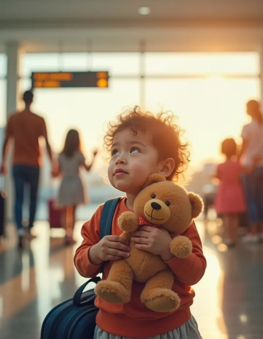 Toddler preparing for an adventure, embodying mixed emotions.