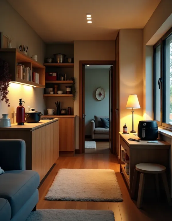 A cozy and stylish apartment interior with essential items.