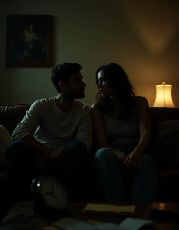 A couple sitting in tense silence, depicting passive-aggressive behavior in relationships.