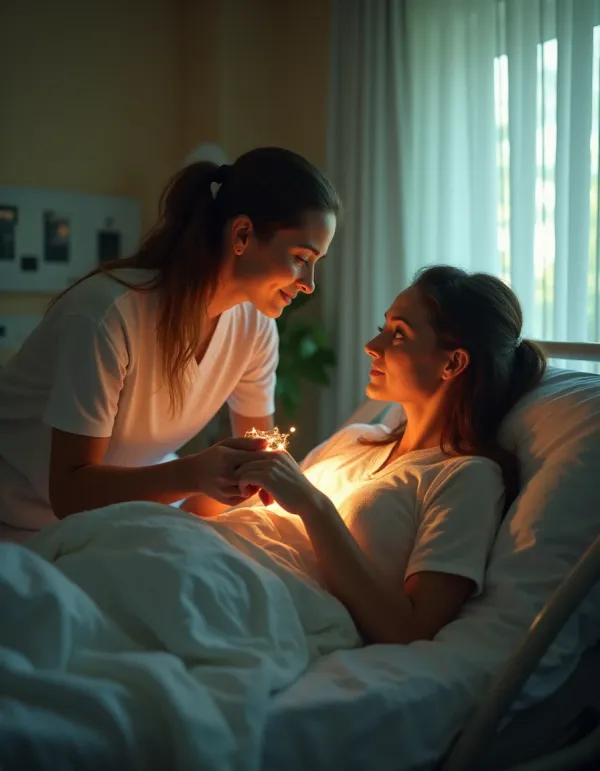 A partner supporting a woman in labor in a hospital setting