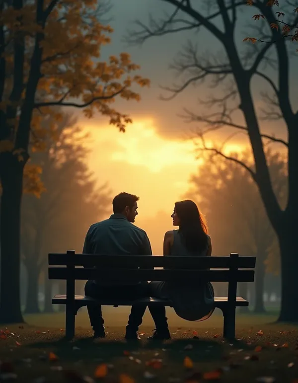 Couple discussing emotional challenges under a cloudy sky.