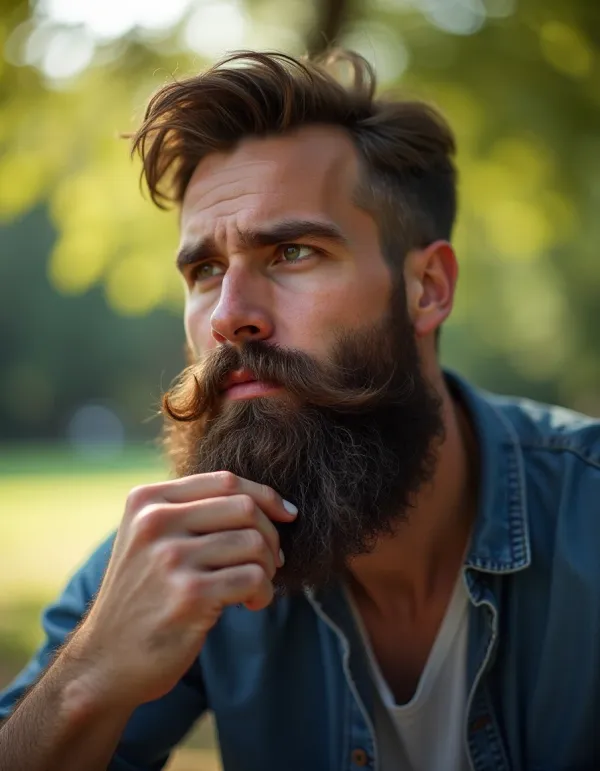 A man enjoying nature with a well-groomed beard.
