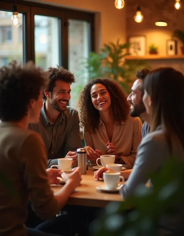 A lively café scene showcasing effective communication.