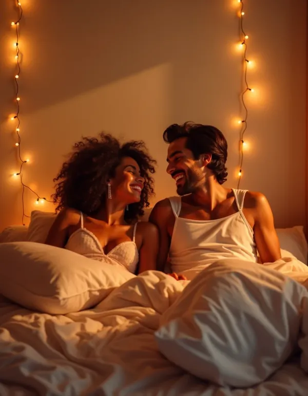 A couple enjoying a funny moment, embracing the real side of intimacy.
