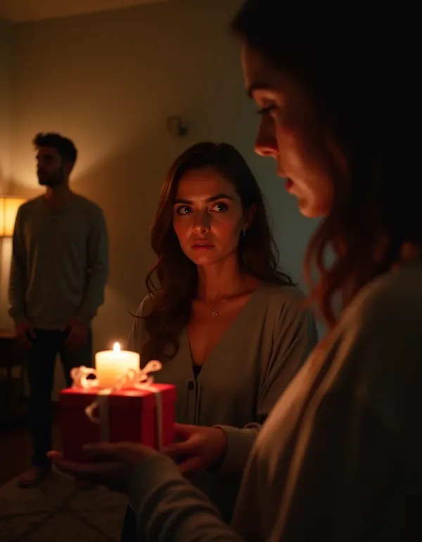 Dramatic depiction of a gift sparking relationship conflict.