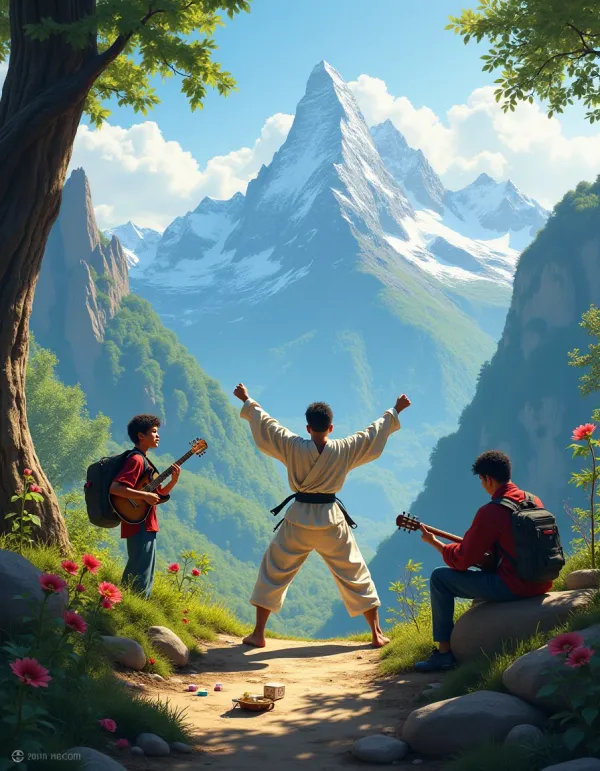 Illustration of hobbies that enrich life, showcasing adventure and creativity.