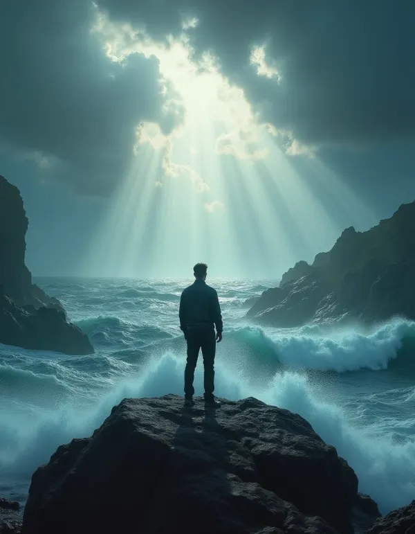 A dramatic moment of resilience during life's stormy challenges.
