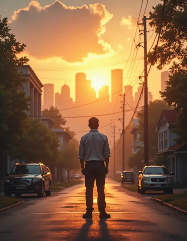 A father at a crossroad visualizes his tough decision.