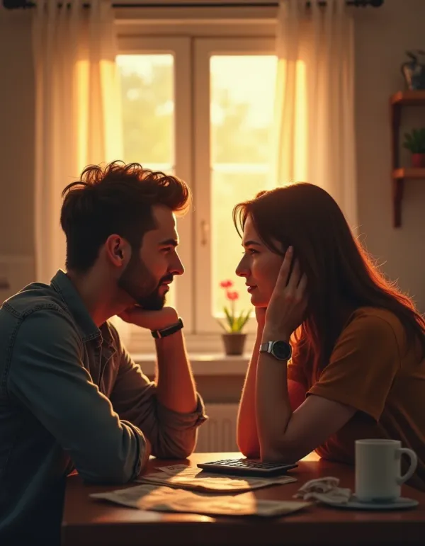 A couple discussing financial strains and compatibility in their marriage.