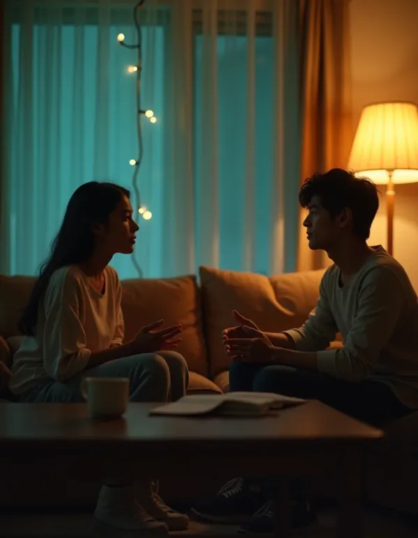 Young couple having a heartfelt, hopeful conversation about relationship needs and compatibility.