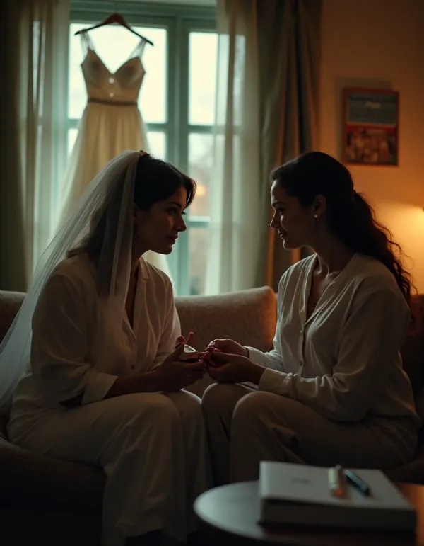 Best friends in a tender conversation about a rushed marriage.