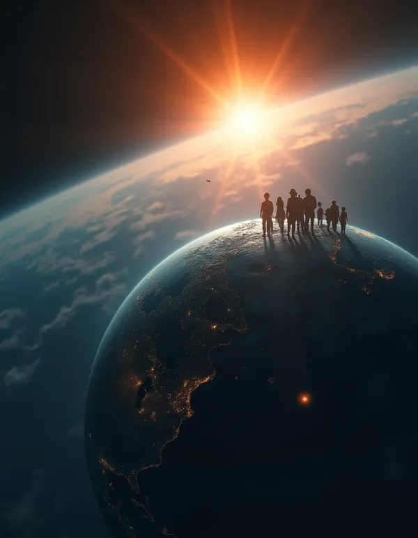 Cinematic Earth with tiny human mass and labels comparing human mass to Earth's mass.