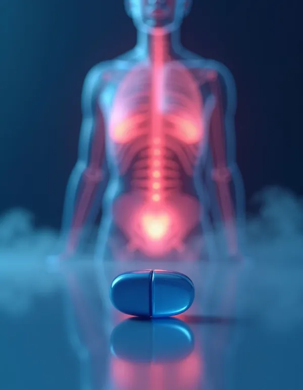 Conceptual illustration of Viagra's systemic blood-flow effects on a human silhouette.
